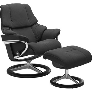 Relaxsessel STRESSLESS Reno Sessel Gr. Microfaser DINAMICA, Signature Base Schwarz-M, Relaxfunktion-Drehfunktion-Plus™System-Gleitsystem-BalanceAdapt™, B/H/T: 83 cm x 100 cm x 76 cm, grau (charcoal dinamica) Lesesessel und Relaxsessel mit Hocker,