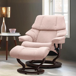 Relaxsessel STRESSLESS Reno Sessel Gr. ROHLEDER Stoff Q2 FARON, Classic Base Braun, Rela x funktion-Drehfunktion-Plus™System-Gleitsystem, B/H/T: 75 cm x 96 cm x 75 cm, pink (light q2 faron) Lesesessel und Relaxsessel