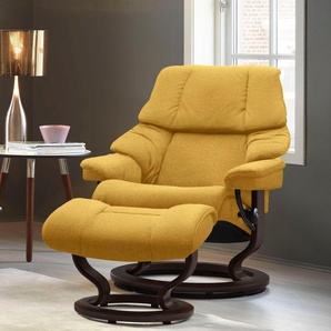 Relaxsessel STRESSLESS Reno Sessel Gr. ROHLEDER Stoff Q2 FARON, Classic Base Braun, Rela x funktion-Drehfunktion-Plus™System-Gleitsystem, B/H/T: 79 cm x 98 cm x 75 cm, gelb (yellow q2 faron) Lesesessel und Relaxsessel mit Classic Base, Größe S, M & L,