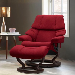 Relaxsessel STRESSLESS Reno Sessel Gr. ROHLEDER Stoff Q2 FARON, Classic Base Braun, Relaxfunktion-Drehfunktion-Plus™System-Gleitsystem, B/H/T: 79 cm x 98 cm x 75 cm, rot (red q2 faron) Lesesessel und Relaxsessel