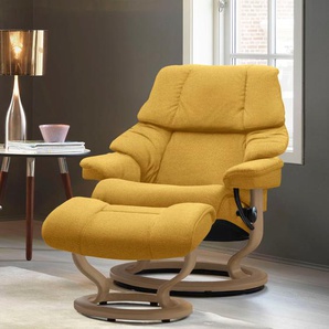 Relaxsessel STRESSLESS Reno Sessel Gr. ROHLEDER Stoff Q2 FARON, Classic Base Eiche, Relaxfunktion-Drehfunktion-Plus™System-Gleitsystem, B/H/T: 75 cm x 96 cm x 75 cm, gelb (yellow q2 faron) Lesesessel und Relaxsessel mit Classic Base, Größe S, M & L,