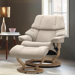 Relaxsessel STRESSLESS Reno Sessel Gr. ROHLEDER Stoff Q2 FARON, Classic Base Eiche, Relaxfunktion-Drehfunktion-Plus™System-Gleitsystem, B/H/T: 79 cm x 98 cm x 75 cm, beige (light q2 faron) Lesesessel und Relaxsessel