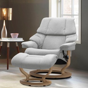 Relaxsessel STRESSLESS Reno Sessel Gr. ROHLEDER Stoff Q2 FARON, Classic Base Eiche, Relaxfunktion-Drehfunktion-Plus™System-Gleitsystem, B/H/T: 79 cm x 98 cm x 75 cm, grau (light grey q2 faron) Lesesessel und Relaxsessel mit Classic Base, Größe S, M & L,