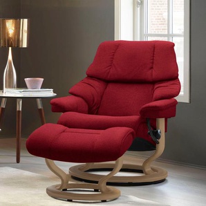 Relaxsessel STRESSLESS Reno Sessel Gr. ROHLEDER Stoff Q2 FARON, Classic Base Eiche, Relaxfunktion-Drehfunktion-Plus™System-Gleitsystem, B/H/T: 79 cm x 98 cm x 75 cm, rot (red q2 faron) Lesesessel und Relaxsessel mit Classic Base, Größe S, M & L, Gestell