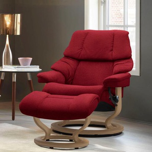 Relaxsessel STRESSLESS Reno Sessel Gr. ROHLEDER Stoff Q2 FARON, Classic Base Eiche, Relaxfunktion-Drehfunktion-Plus™System-Gleitsystem, B/H/T: 88 cm x 98 cm x 78 cm, rot (red q2 faron) Lesesessel und Relaxsessel
