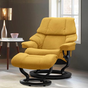 Relaxsessel STRESSLESS Reno Sessel Gr. ROHLEDER Stoff Q2 FARON, Classic Base Schwarz, Relaxfunktion-Drehfunktion-Plus™System-Gleitsystem, B/H/T: 79 cm x 98 cm x 75 cm, gelb (yellow q2 faron) Lesesessel und Relaxsessel mit Hocker, Classic Base, Größe S, M