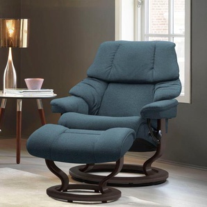 Relaxsessel STRESSLESS Reno Sessel Gr. ROHLEDER Stoff Q2 FARON, Classic Base Wenge, Relaxfunktion-Drehfunktion-Plus™System-Gleitsystem, B/H/T: 75 cm x 96 cm x 75 cm, blau (petrol q2 faron) Lesesessel und Relaxsessel mit Hocker, Classic Base, Größe S, M &