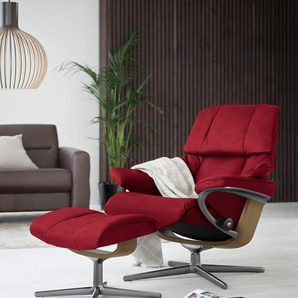 Relaxsessel STRESSLESS Reno Sessel Gr. ROHLEDER Stoff Q2 FARON, Cross Base Eiche, Rela x funktion-Drehfunktion-Plus™System-Gleitsystem-BalanceAdapt™, B/H/T: 79 cm x 99 cm x 75 cm, rot (red q2 faron) Lesesessel und Relaxsessel