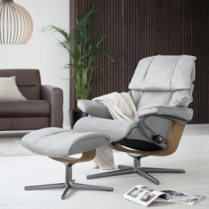 Relaxsessel STRESSLESS Reno Sessel Gr. ROHLEDER Stoff Q2 FARON, Cross Base Eiche, Rela x funktion-Drehfunktion-Plus™System-Gleitsystem-BalanceAdapt™, B/H/T: 92 cm x 100 cm x 80 cm, grau (light grey q2 faron) Lesesessel und Relaxsessel