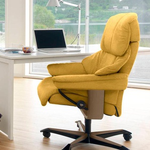 Relaxsessel STRESSLESS Reno Sessel Gr. ROHLEDER Stoff Q2 FARON, Home Office Base Eiche, Relaxfunktion-Drehfunktion-Plus™System-Gleitsystem-Höhenverstellung, B/H/T: 79 cm x 108 cm x 75 cm, gelb (yellow q2 faron) Lesesessel und Relaxsessel mit Home Office