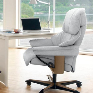 Relaxsessel STRESSLESS Reno Sessel Gr. ROHLEDER Stoff Q2 FARON, Home Office Base Eiche, Relaxfunktion-Drehfunktion-Plus™System-Gleitsystem-Höhenverstellung, B/H/T: 79 cm x 108 cm x 75 cm, grau (light grey q2 faron) Lesesessel und Relaxsessel