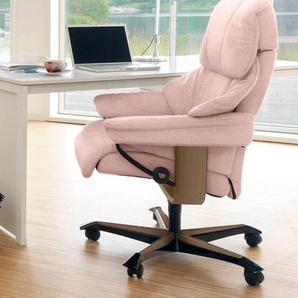 Relaxsessel STRESSLESS Reno Sessel Gr. ROHLEDER Stoff Q2 FARON, Home Office Base Eiche, Relaxfunktion-Drehfunktion-Plus™System-Gleitsystem-Höhenverstellung, B/H/T: 79 cm x 108 cm x 75 cm, pink (light q2 faron) Lesesessel und Relaxsessel mit Home Office