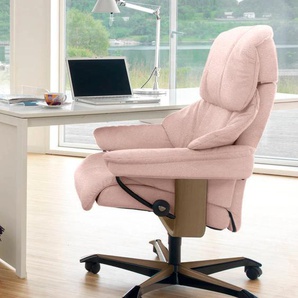 Relaxsessel STRESSLESS Reno Sessel Gr. ROHLEDER Stoff Q2 FARON, Home Office Base Eiche, Relaxfunktion-Drehfunktion-Plus™System-Gleitsystem-Höhenverstellung, B/H/T: 79 cm x 108 cm x 75 cm, pink (light q2 faron) Lesesessel und Relaxsessel