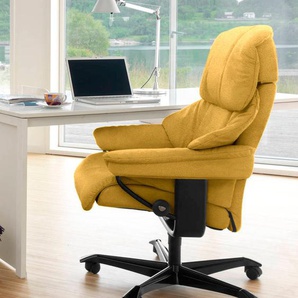 Relaxsessel STRESSLESS Reno Sessel Gr. ROHLEDER Stoff Q2 FARON, Home Office Base Schwarz, Relaxfunktion-Drehfunktion-Plus™System-Gleitsystem-Höhenverstellung, B/H/T: 79 cm x 108 cm x 75 cm, gelb (yellow q2 faron) Lesesessel und Relaxsessel