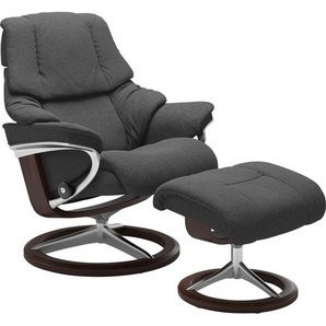 Relaxsessel STRESSLESS Reno Sessel Gr. ROHLEDER Stoff Q2 FARON, Signature Base Braun, Relaxfunktion-Drehfunktion-Plus™System-Gleitsystem-BalanceAdapt™, B/H/T: 83 cm x 100 cm x 76 cm, grau (dark grey q2 faron) Lesesessel und Relaxsessel mit Hocker,
