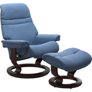 Relaxsessel STRESSLESS Sunrise Sessel Gr. Material Bezug, Ausführung Funktion, Maße B/H/T, blau (lazuli blue) Lesesessel und Relaxsessel mit Classic Base, Größe L, Gestell Braun