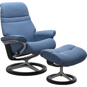 Relaxsessel STRESSLESS Sunrise Sessel Gr. Material Bezug, Ausführung / Funktion, Maße, blau (lazuli blue) Lesesessel und Relaxsessel mit Signature Base, Größe L, Gestell Schwarz