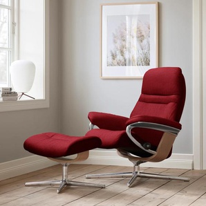 Relaxsessel STRESSLESS Sunrise Sessel Gr. ROHLEDER Stoff Q2 FARON, Cross Base Eiche, Rela x funktion-Drehfunktion-Plus™System-Gleitsystem-BalanceAdapt™, B/H/T: 83 cm x 105 cm x 74 cm, rot (red q2 faron) Lesesessel und Relaxsessel