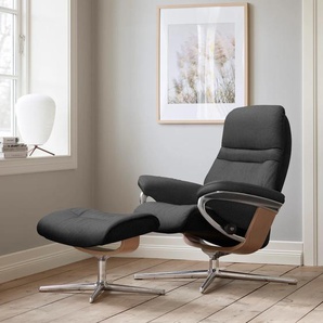 Relaxsessel STRESSLESS Sunrise Sessel Gr. ROHLEDER Stoff Q2 FARON, Cross Base Eiche, Rela x funktion-Drehfunktion-Plus™System-Gleitsystem-BalanceAdapt™, B/H/T: 92 cm x 105 cm x 80 cm, grau (dark grey q2 faron) Lesesessel und Relaxsessel