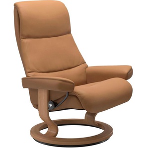 Relaxsessel STRESSLESS View Sessel Gr. Leder PALOMA, Cross Base Eiche, Rela x funktion-Drehfunktion-Plus™System-Gleitsystem, B/H/T: 82 cm x 108 cm x 81 cm, braun (taupe paloma) Lesesessel und Relaxsessel mit Classic Base, Größe M,Gestell Eiche