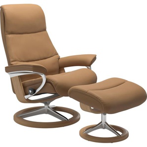 Relaxsessel STRESSLESS View Sessel Gr. Leder PALOMA, Cross Base Eiche, Rela x funktion-Drehfunktion-Plus™System-Gleitsystem-BalanceAdapt™, B/H/T: 82 cm x 109 cm x 81 cm, braun (taupe paloma) Lesesessel und Relaxsessel mit Signature Base, Größe M,Gestell