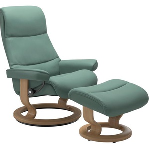 Relaxsessel STRESSLESS View Sessel Gr. Leder PALOMA, Cross Base Eiche, Relaxfunktion-Drehfunktion-Plus™System-Gleitsystem, B/H/T: 91 cm x 109 cm x 83 cm, grün (aqua green paloma) Lesesessel und Relaxsessel mit Classic Base, Größe L,Gestell Eiche