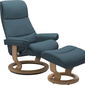 Relaxsessel STRESSLESS View Sessel Gr. ROHLEDER Stoff Q2 FARON, Cross Base Eiche, Rela x funktion-Drehfunktion-Plus™System-Gleitsystem, B/H/T: 78 cm x 105 cm x 78 cm, blau (petrol q2 faron) Lesesessel und Relaxsessel mit Classic Base, Größe S,Gestell