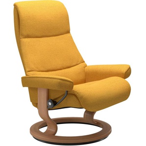 Relaxsessel STRESSLESS View Sessel Gr. ROHLEDER Stoff Q2 FARON, Cross Base Eiche, Rela x funktion-Drehfunktion-Plus™System-Gleitsystem, B/H/T: 82 cm x 108 cm x 81 cm, gelb (yellow q2 faron) Lesesessel und Relaxsessel mit Classic Base, Größe M,Gestell