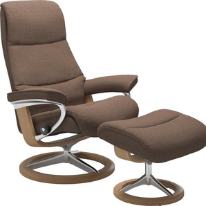 Relaxsessel STRESSLESS View Sessel Gr. ROHLEDER Stoff Q2 FARON, Cross Base Eiche, Rela x funktion-Drehfunktion-Plus™System-Gleitsystem-BalanceAdapt™, B/H/T: 78 cm x 108 cm x 78 cm, braun (dark beige q2 faron) Lesesessel und Relaxsessel mit Signature Base,