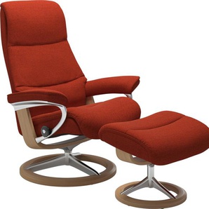 Relaxsessel STRESSLESS View Sessel Gr. ROHLEDER Stoff Q2 FARON, Cross Base Eiche, Rela x funktion-Drehfunktion-Plus™System-Gleitsystem-BalanceAdapt™, B/H/T: 78 cm x 108 cm x 78 cm, rot (rust q2 faron) Lesesessel und Relaxsessel mit Signature Base, Größe