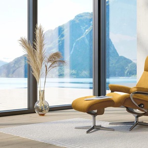 Relaxsessel STRESSLESS View Sessel Gr. ROHLEDER Stoff Q2 FARON, Cross Base Eiche, Rela x funktion-Drehfunktion-Plus™System-Gleitsystem-BalanceAdapt™, B/H/T: 82 cm x 109 cm x 81 cm, gelb (yellow q2 faron) Lesesessel und Relaxsessel