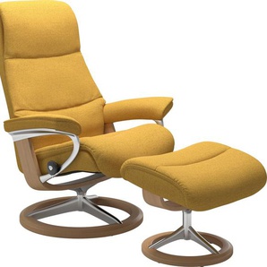 Relaxsessel STRESSLESS View Sessel Gr. ROHLEDER Stoff Q2 FARON, Cross Base Eiche, Rela x funktion-Drehfunktion-Plus™System-Gleitsystem-BalanceAdapt™, B/H/T: 91 cm x 110 cm x 85 cm, gelb (yellow q2 faron) Lesesessel und Relaxsessel mit Signature Base,