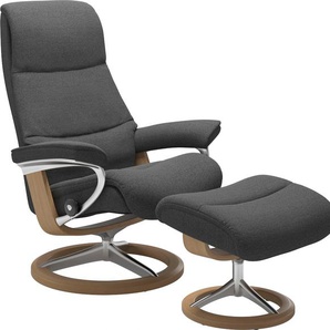 Relaxsessel STRESSLESS View Sessel Gr. ROHLEDER Stoff Q2 FARON, Cross Base Eiche, Rela x funktion-Drehfunktion-Plus™System-Gleitsystem-BalanceAdapt™, B/H/T: 91 cm x 110 cm x 85 cm, grau (dark grey q2 faron) Lesesessel und Relaxsessel