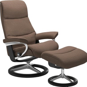 Relaxsessel STRESSLESS View Sessel Gr. ROHLEDER Stoff Q2 FARON, Cross Base Schwarz, Rela x funktion-Drehfunktion-Plus™System-Gleitsystem-BalanceAdapt™, B/H/T: 91 cm x 110 cm x 85 cm, braun (dark beige q2 faron) Lesesessel und Relaxsessel