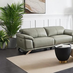Relaxsofa 3-Sitzer elektrisch - Rindsleder - Hellgrau - AZIDEE II