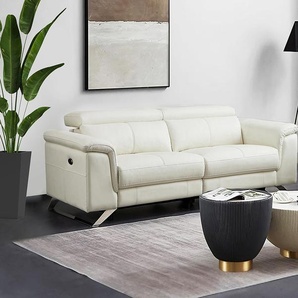 Relaxsofa 3-Sitzer elektrisch - Rindsleder - Weiß - BREYT II