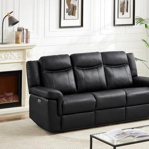 Relaxsofa elektrisch 3-Sitzer - Leder - Schwarz - mit Getränkehalter - KENNETH