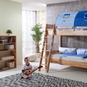 Relita Etagenbett Stefan, inkl. Rolllattenrost, mit Leiter u. Absturzschutz, Textil-Set, Buche