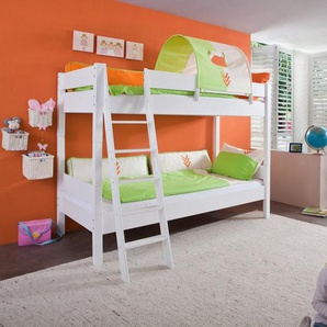 Relita Etagenbett Stefan, inkl. Rolllattenrost, mit Leiter u. Absturzschutz, Textil-Set, Buche