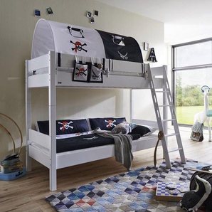 Relita Etagenbett Stefan, inkl. Rolllattenrost, mit Leiter u. Absturzschutz, Textil-Set, Buche
