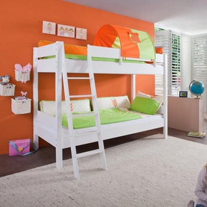 Relita Etagenbett Stefan, inkl. Rolllattenrost, mit Leiter u. Absturzschutz, Textil-Set, Buche