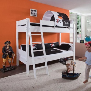 Relita Etagenbett Stefan, inkl. Rolllattenrost, mit Leiter u. Absturzschutz, Textil-Set, Buche