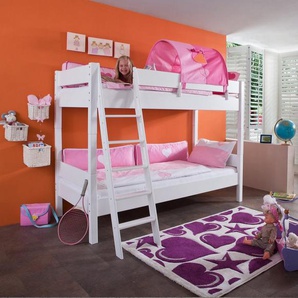 Relita Etagenbett Stefan, inkl. Rolllattenrost, mit Leiter u. Absturzschutz, Textil-Set, Buche