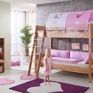 Relita Etagenbett Stefan, inkl. Rolllattenrost, mit Leiter u. Absturzschutz, Textil-Set, Buche