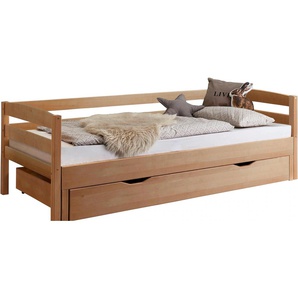 Funktionsbett RELITA Daybetten Gr. Liegefläche B/L: 90 cm x 200 cm Höhe: 72 cm, Gewicht bis: 90 kg H3, Bonnell-Federkernmatratze, braun (buche massiv natur lackiert) Betten mit Bettkasten Daybetten Lattenrost, Bettschublade und Auszug auf 180x200 cm