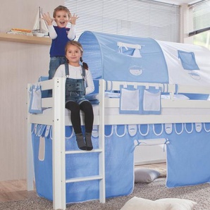 Relita Hochbett Alex LF 90x200 cm, mit Rolllattenrost, Leiter und Textilset, Buche massiv