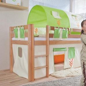 Relita Hochbett Alex LF 90x200 cm, mit Rolllattenrost, Leiter und Textilset, Buche massiv