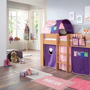 Relita Hochbett Andi mit Rolllattenrost, Textil-Set und Leiter, pflegel. Dekor Oberfläche