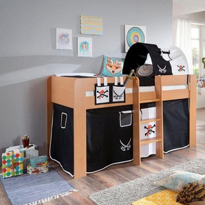 Relita Hochbett Andi mit Rolllattenrost, Textil-Set und Leiter, pflegel. Dekor Oberfläche
