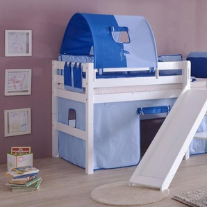 Relita Hochbett Eliyas inkl. Rolllattenrost, mit Leiter, Rutsche u. Textilset, massiv Buche